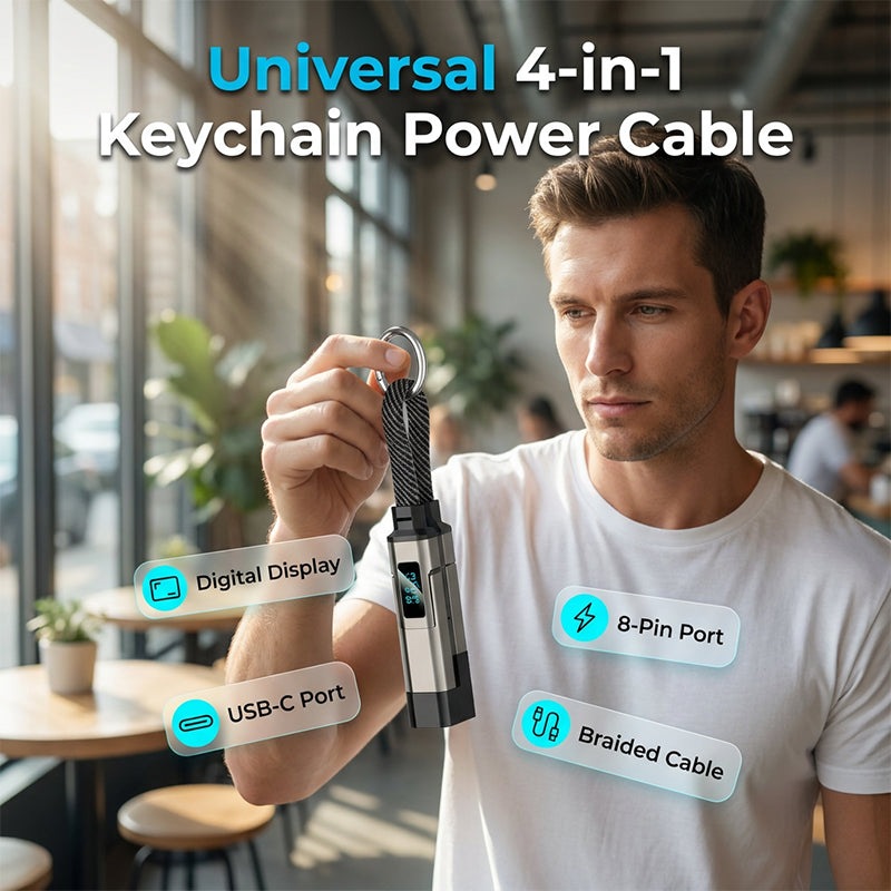 Special offer: Buy 2, get 1 FREE 4-in-1 charging cable with digital display and keychain fast charging, tangle-resistant and compact