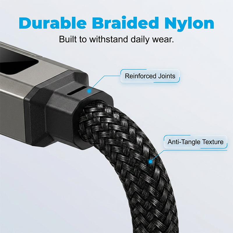 Special offer: Buy 2, get 1 FREE 4-in-1 charging cable with digital display and keychain fast charging, tangle-resistant and compact