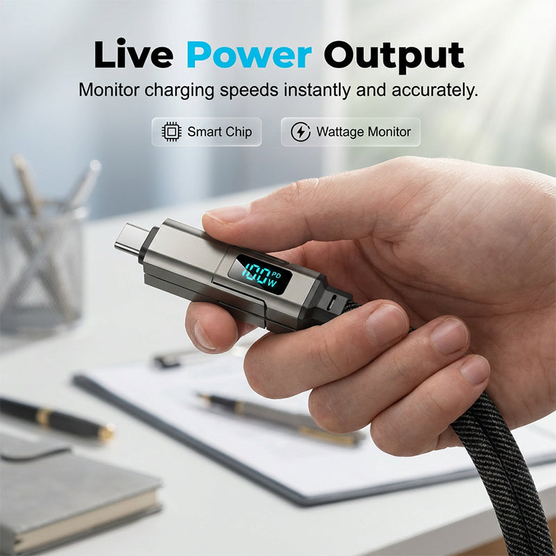 Special offer: Buy 2, get 1 FREE 4-in-1 charging cable with digital display and keychain fast charging, tangle-resistant and compact