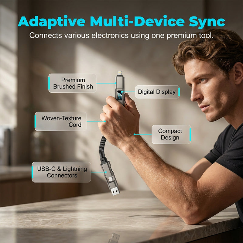 Special offer: Buy 2, get 1 FREE 4-in-1 charging cable with digital display and keychain fast charging, tangle-resistant and compact