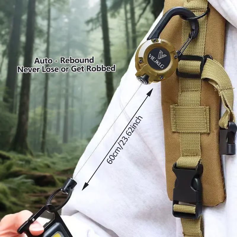Porte-clés avec mousqueton rétractable Cordon en acier de 65 cm, porte-badge robuste, accessoire EDC léger pour clés, cartes d'identité et usage en extérieur