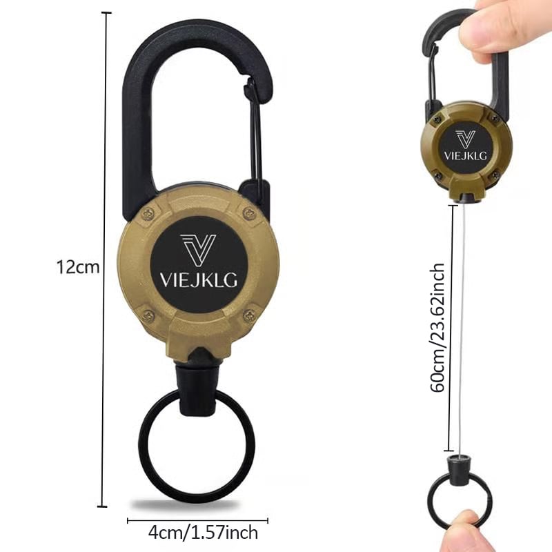 Porte-clés avec mousqueton rétractable Cordon en acier de 65 cm, porte-badge robuste, accessoire EDC léger pour clés, cartes d'identité et usage en extérieur
