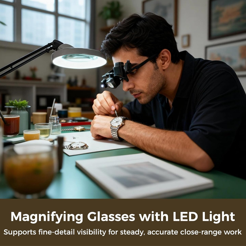 DE RÉDUCTION Loupe LED de précision pour électronique et artisanat, support réglable et zoom 10-20X, mains libres, éclairage puissant, idéale pour soudure, réparation horlogère ou peinture miniature