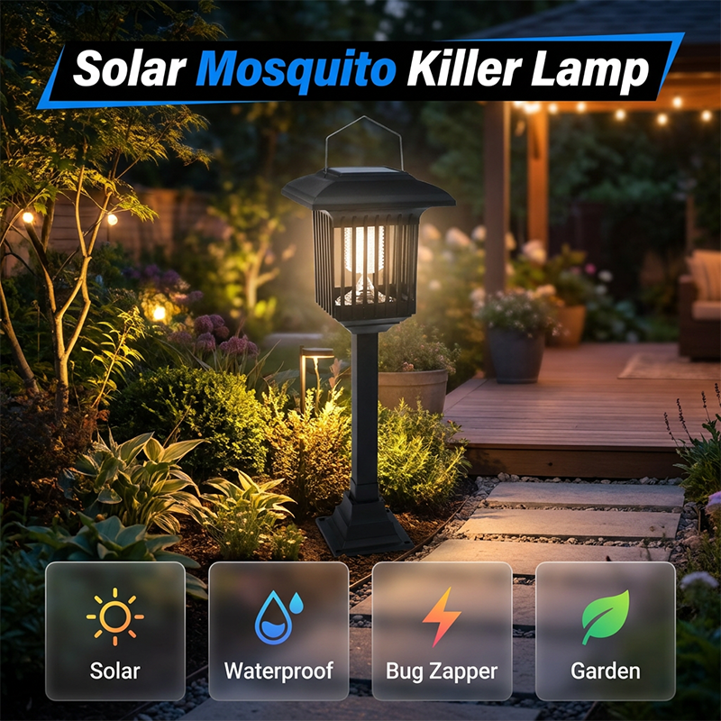 Appareil Anti-Moustiques Solaire Extérieur Double Éclairage (Violet/Blanc), Longue Autonomie, 4 Options, Idéal pour Jardin, Terrasse & Camping