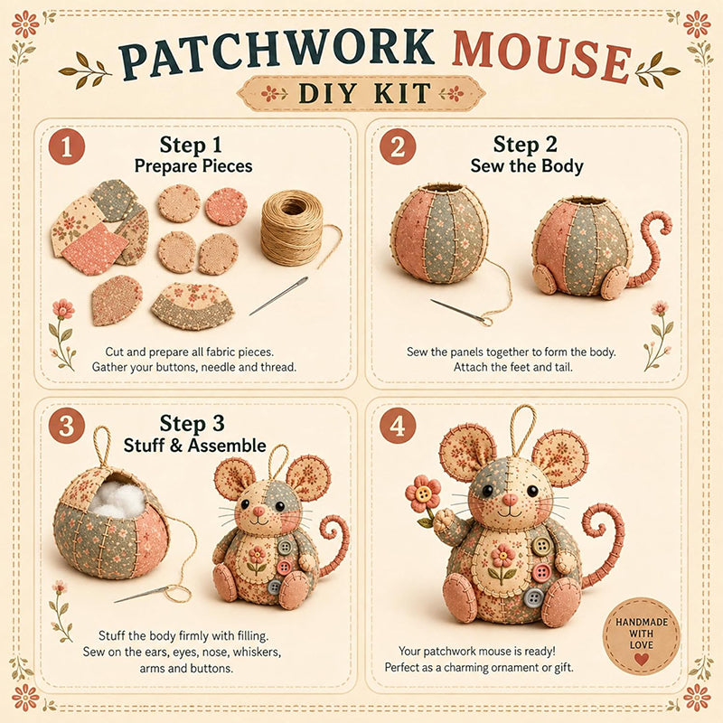 Vintage Handmade Mouse Shaped Sewing Kit Compact and Unique Design