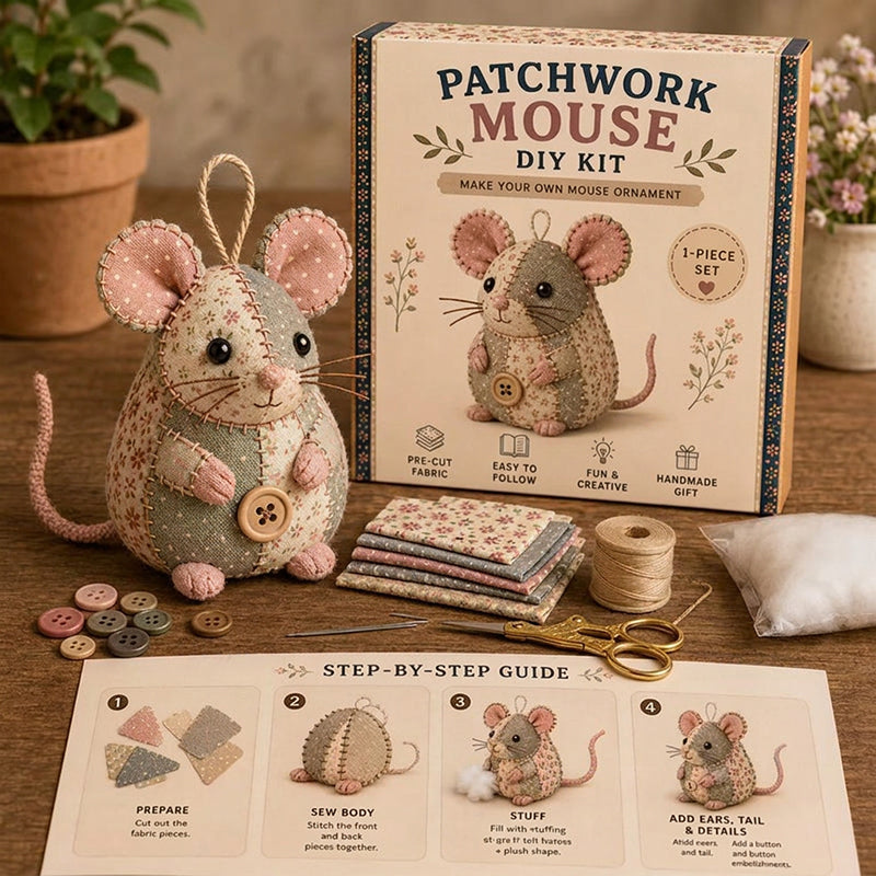 Vintage Handmade Mouse Shaped Sewing Kit Compact and Unique Design
