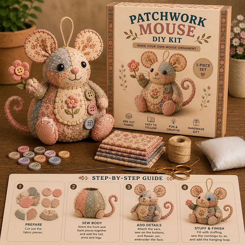 Vintage Handmade Mouse Shaped Sewing Kit Compact and Unique Design