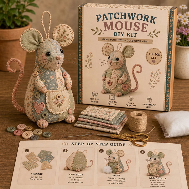 Vintage Handmade Mouse Shaped Sewing Kit Compact and Unique Design