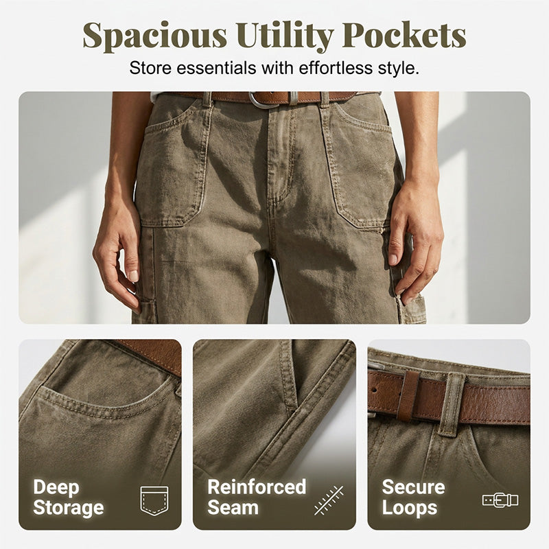 Pantalon cargo capri décontracté coupe ample, poches multiples, tissu respirant, 6 tailles, idéal pour l'été et le quotidien