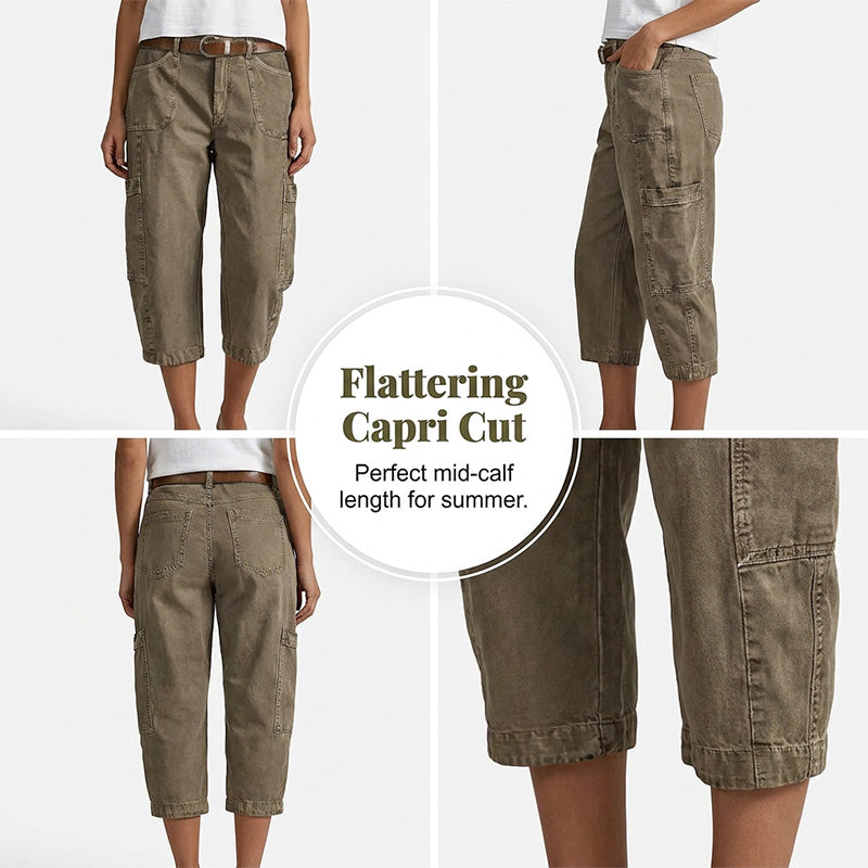 Pantalon cargo capri décontracté coupe ample, poches multiples, tissu respirant, 6 tailles, idéal pour l'été et le quotidien
