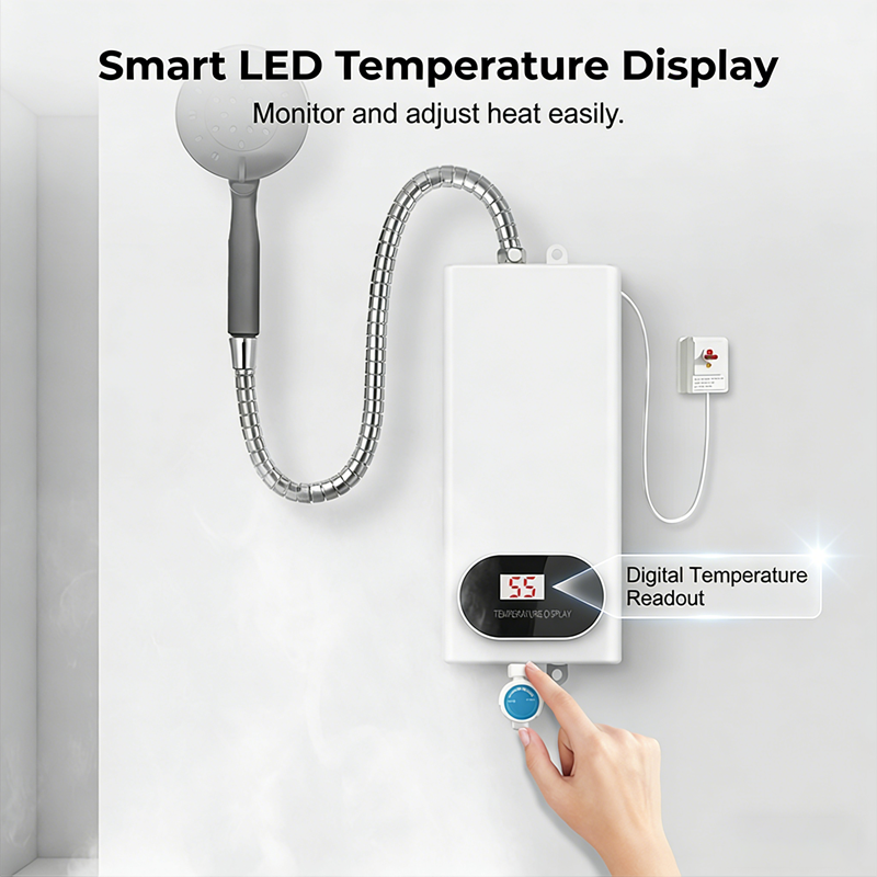 Chauffe-Eau Électrique Instantané sans Réservoir Compact, Écran LED et Protection Anti-Fuite