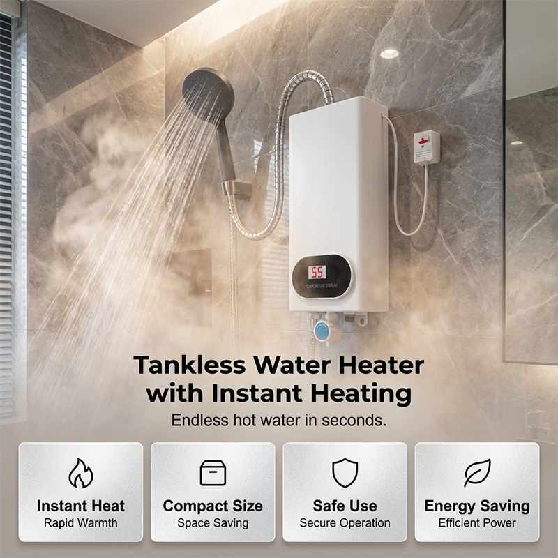 Chauffe-Eau Électrique Instantané sans Réservoir Compact, Écran LED et Protection Anti-Fuite
