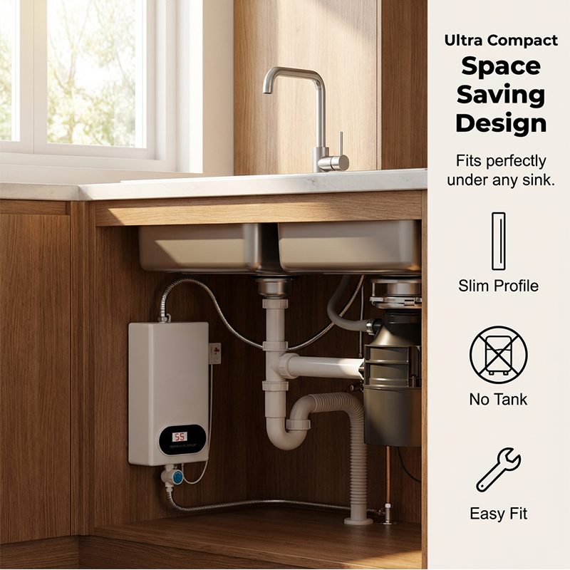 Chauffe-Eau Électrique Instantané sans Réservoir Compact, Écran LED et Protection Anti-Fuite