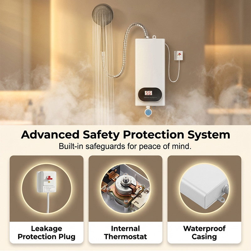 Chauffe-Eau Électrique Instantané sans Réservoir Compact, Écran LED et Protection Anti-Fuite