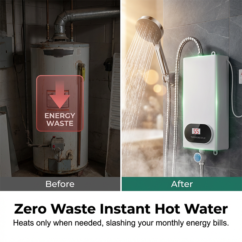 Chauffe-Eau Électrique Instantané sans Réservoir Compact, Écran LED et Protection Anti-Fuite