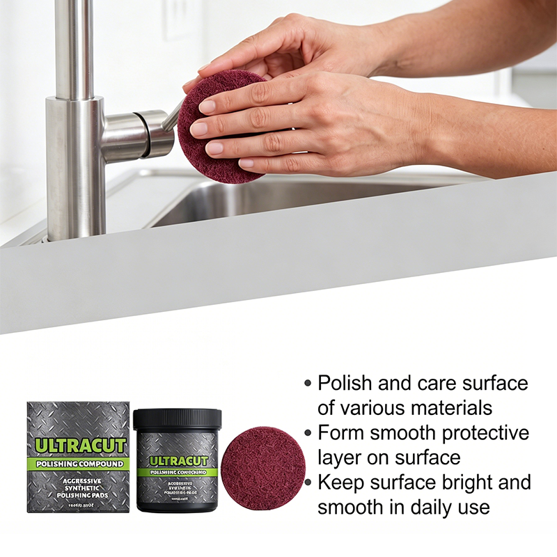 All-in-one polishing product for surface restoration, with pad
