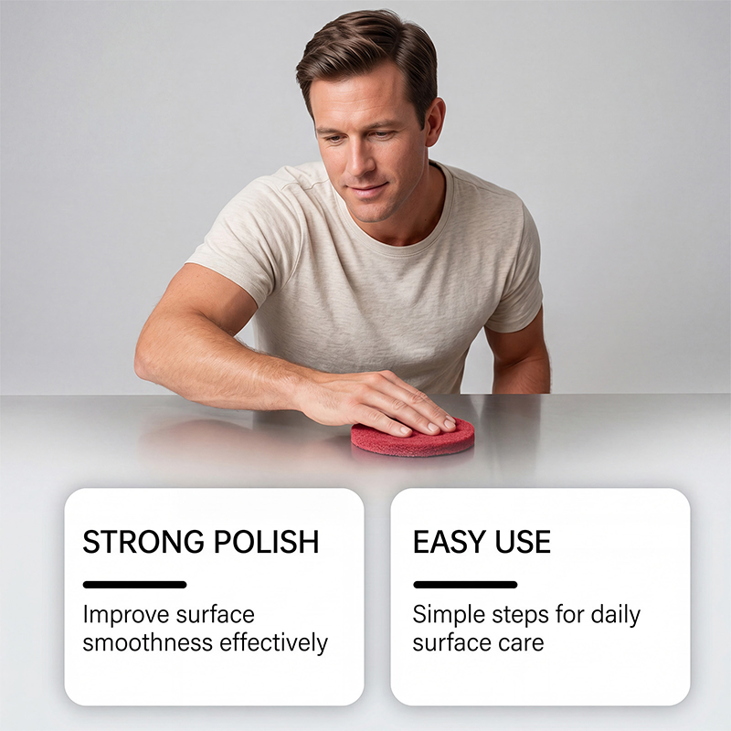 All-in-one polishing product for surface restoration, with pad
