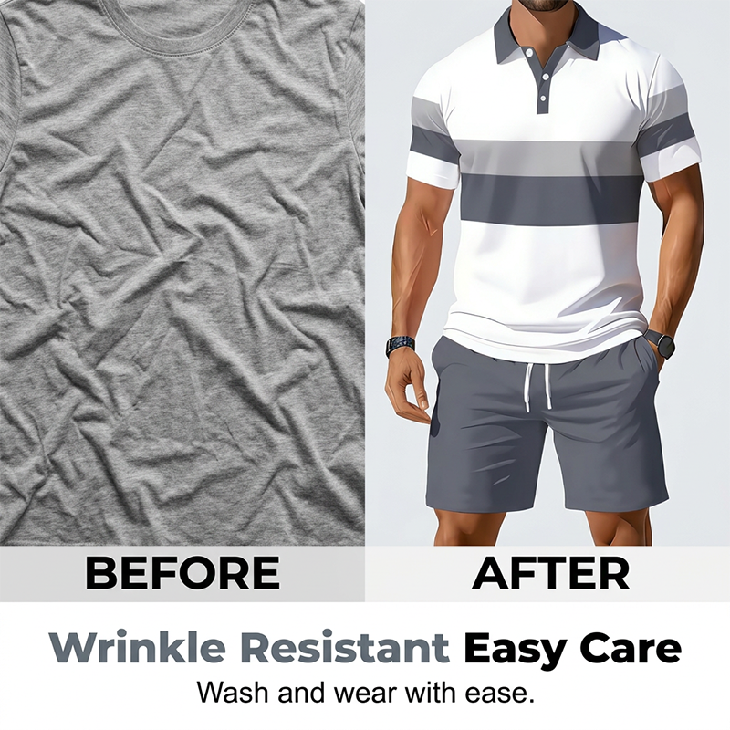 Ensemble 2 pièces chemise et short pour homme, imprimé numérique, tissu premium respirant, coupe athlétique, infroissable, 5 coloris, S-XL. 2 achetés = livraison gratuite.