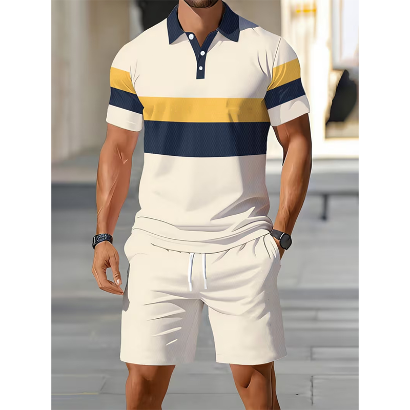 Ensemble 2 pièces chemise et short pour homme, imprimé numérique, tissu premium respirant, coupe athlétique, infroissable, 5 coloris, S-XL. 2 achetés = livraison gratuite.