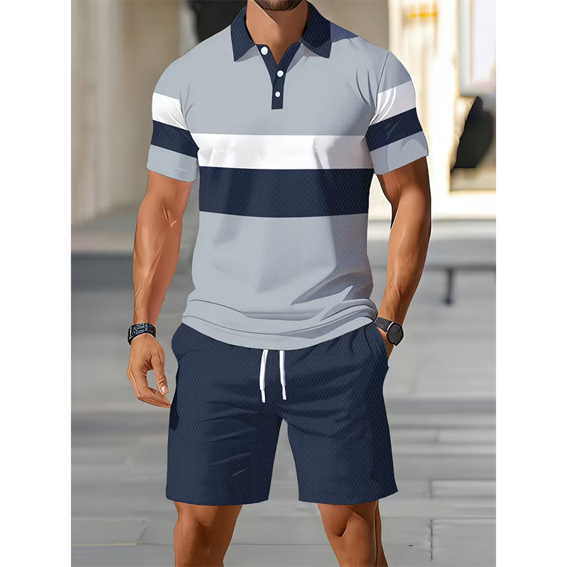 Ensemble 2 pièces chemise et short pour homme, imprimé numérique, tissu premium respirant, coupe athlétique, infroissable, 5 coloris, S-XL. 2 achetés = livraison gratuite.