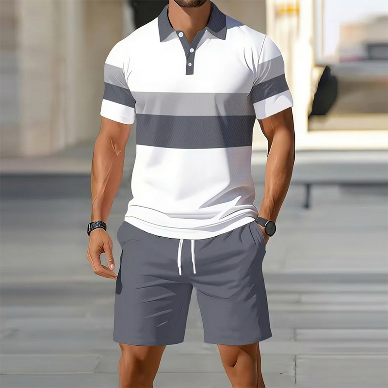 Ensemble 2 pièces chemise et short pour homme, imprimé numérique, tissu premium respirant, coupe athlétique, infroissable, 5 coloris, S-XL. 2 achetés = livraison gratuite.