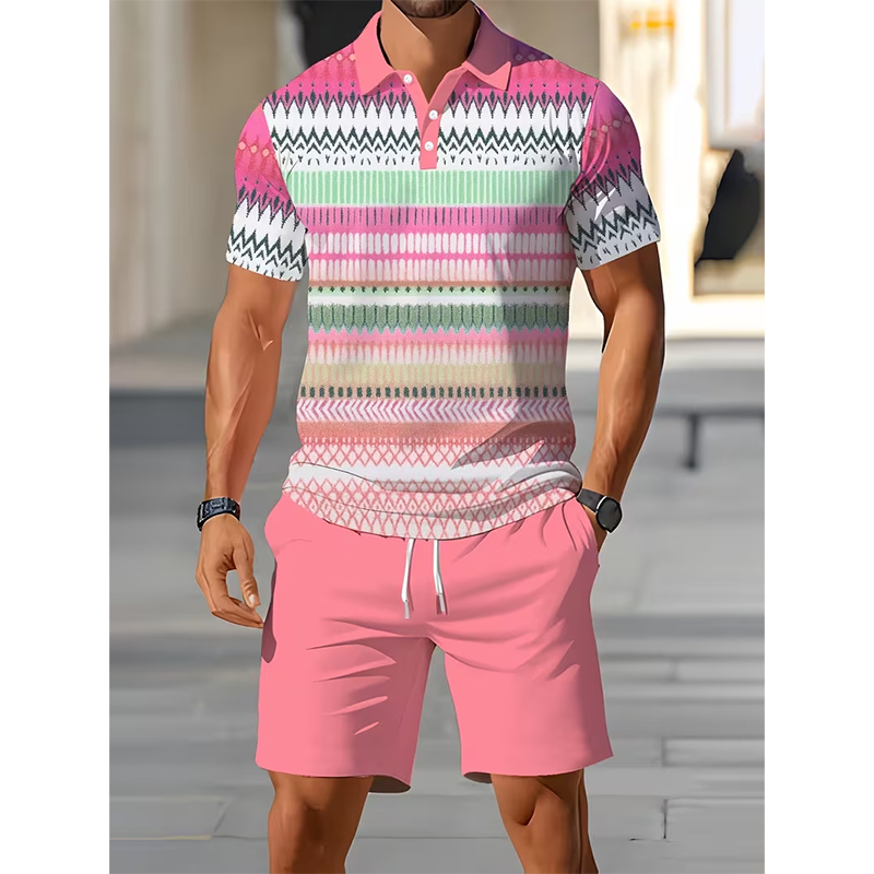 Ensemble 2 pièces chemise et short pour homme, imprimé numérique, tissu premium respirant, coupe athlétique, infroissable, 5 coloris, S-XL. 2 achetés = livraison gratuite.