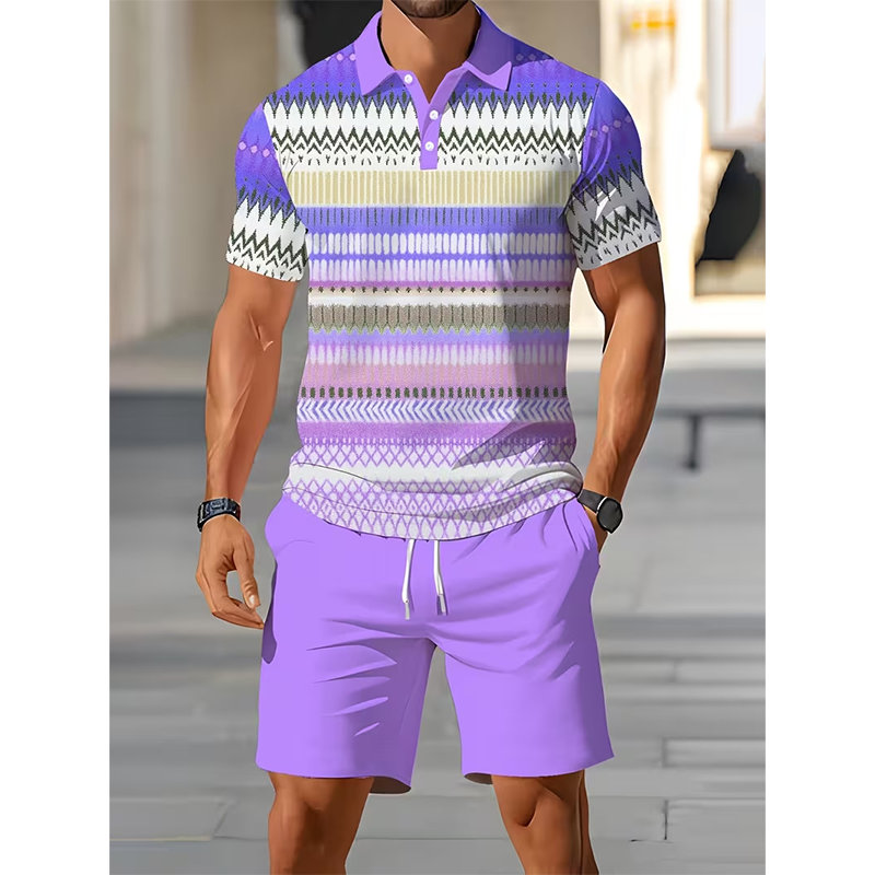 Ensemble 2 pièces chemise et short pour homme, imprimé numérique, tissu premium respirant, coupe athlétique, infroissable, 5 coloris, S-XL. 2 achetés = livraison gratuite.