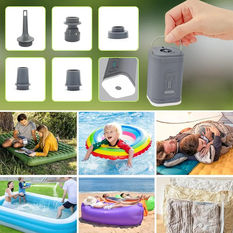 LIMITE 50% DE RÉDUCTION Pompe à air rechargeable pour camping, gonflage rapide, compacte, 5 embouts
