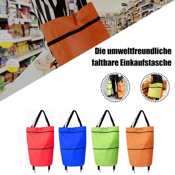 Sac de courses pliable 2-en-1 à roulettes avec roues style bagage