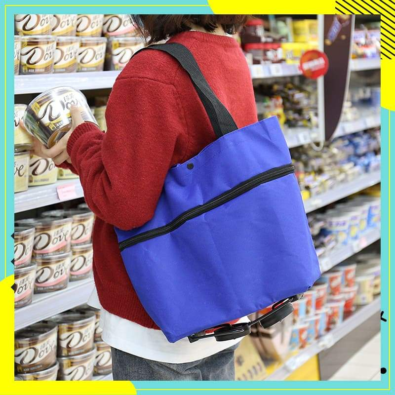 Sac de courses pliable 2-en-1 à roulettes avec roues style bagage