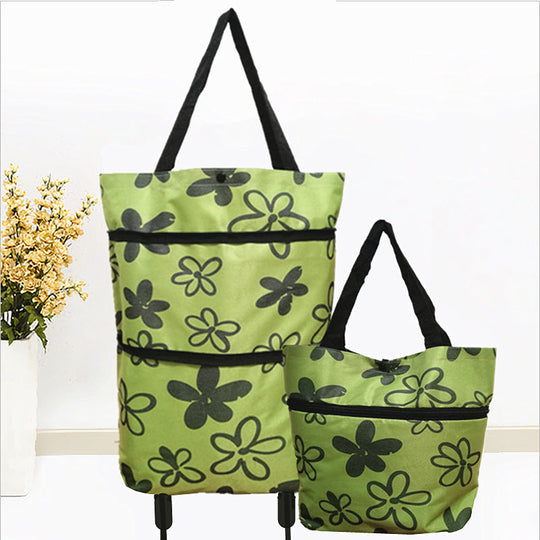 Sac de courses pliable 2-en-1 à roulettes avec roues style bagage