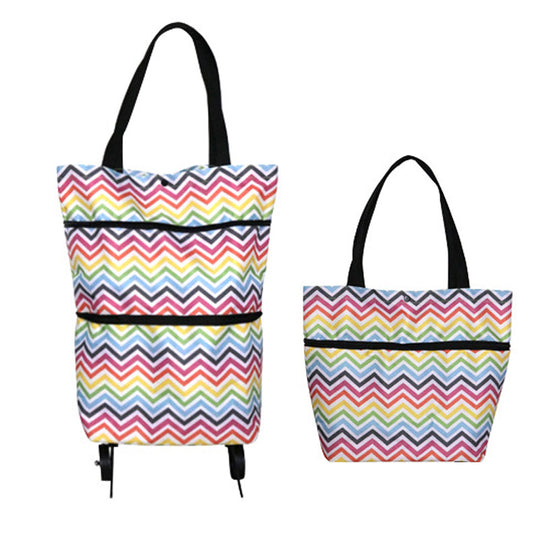 Sac de courses pliable 2-en-1 à roulettes avec roues style bagage