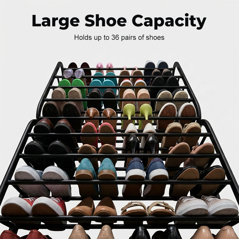 Organisateur de chaussures suspendu pour porte, jusqu'à 36 paires, métal robuste et stable, étagères inclinées antidérapantes pour talons, bottes et baskets, installation sans outils en quelques secondes, 3 coloris, 4-8-12 niveaux