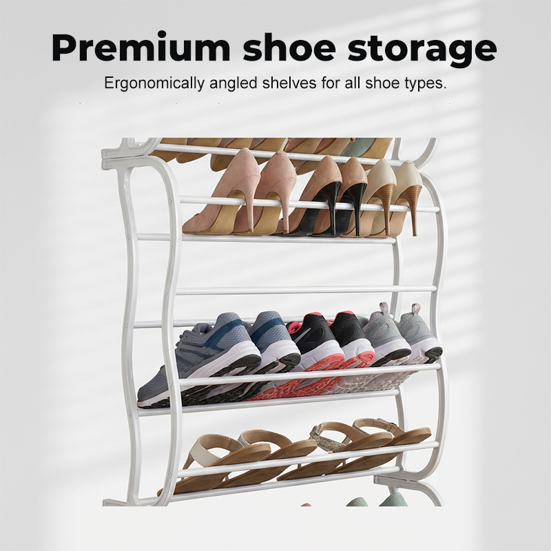 Organisateur de chaussures suspendu pour porte, jusqu'à 36 paires, métal robuste et stable, étagères inclinées antidérapantes pour talons, bottes et baskets, installation sans outils en quelques secondes, 3 coloris, 4-8-12 niveaux