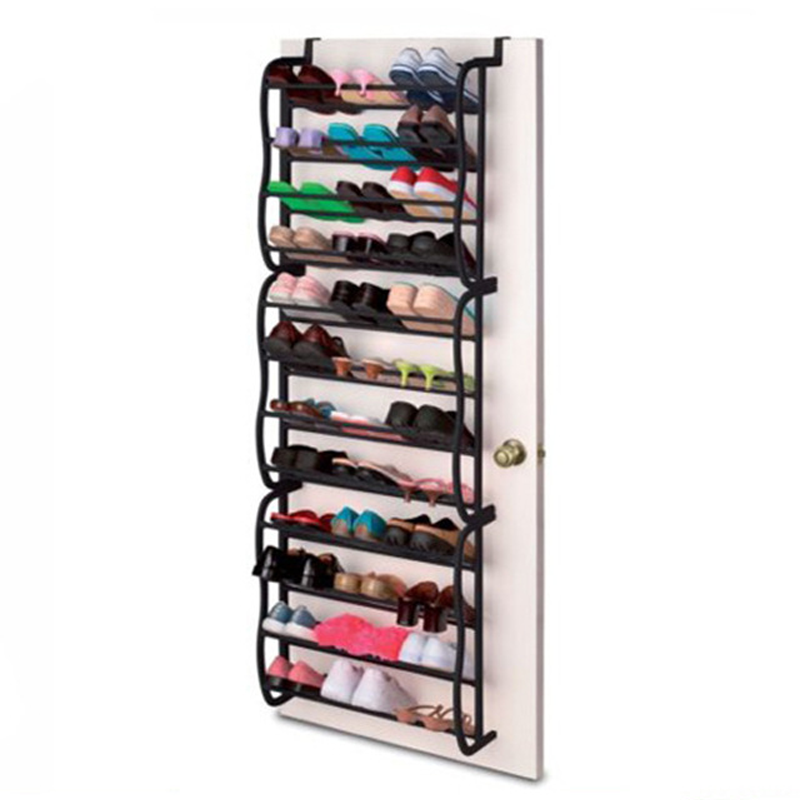 Organisateur de chaussures suspendu pour porte, jusqu'à 36 paires, métal robuste et stable, étagères inclinées antidérapantes pour talons, bottes et baskets, installation sans outils en quelques secondes, 3 coloris, 4-8-12 niveaux
