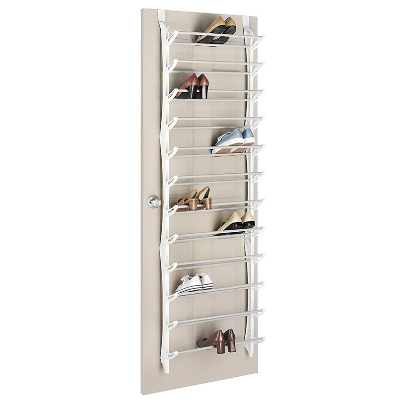 Organisateur de chaussures suspendu pour porte, jusqu'à 36 paires, métal robuste et stable, étagères inclinées antidérapantes pour talons, bottes et baskets, installation sans outils en quelques secondes, 3 coloris, 4-8-12 niveaux