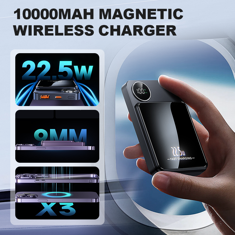 Batterie externe magnétique 22,5 W, mince, charge 3 appareils à la fois