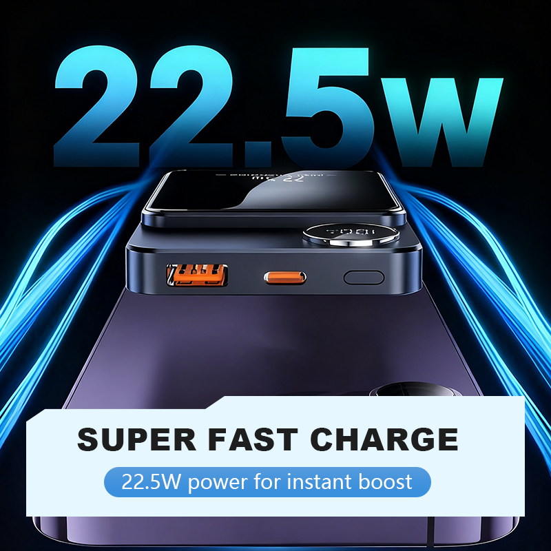 Batterie externe magnétique 22,5 W, mince, charge 3 appareils à la fois