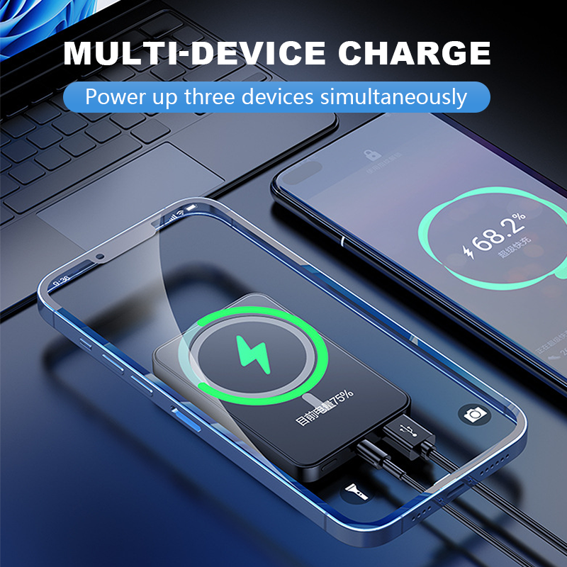 Batterie externe magnétique 22,5 W, mince, charge 3 appareils à la fois