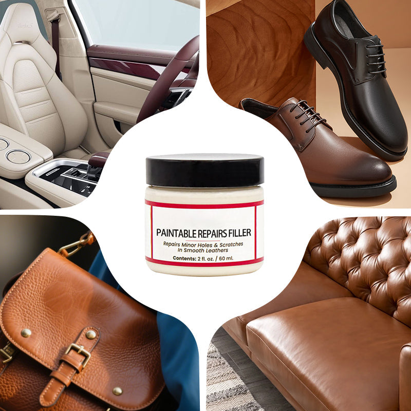Pâte réparatrice cuir anti-rayures : comble les dommages, restaure canapés, sièges, chaussures sans laisser de traces.