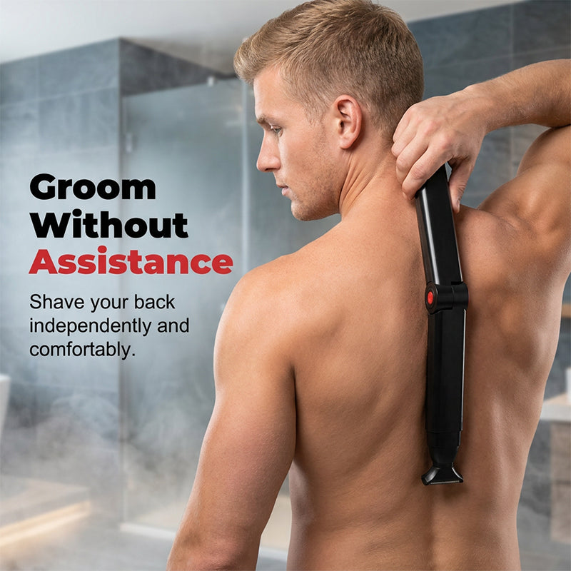 RÉDUCTION Tondeuse pour le corps Reach-Anywhere Manche télescopique, têtes de précision. Tondez vous-même votre dos, votre torse et vos jambes sans avoir besoin d'aide.