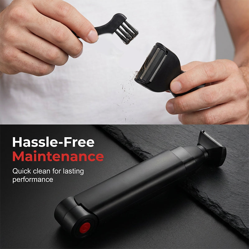 RÉDUCTION Tondeuse pour le corps Reach-Anywhere Manche télescopique, têtes de précision. Tondez vous-même votre dos, votre torse et vos jambes sans avoir besoin d'aide.