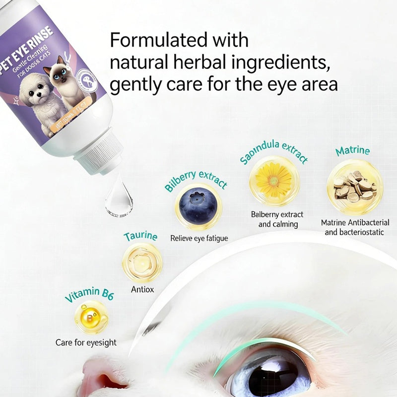 Solution de rinçage douce pour les yeux des chiens et des chats, sans alcool, élimine les impuretés, 150 ml