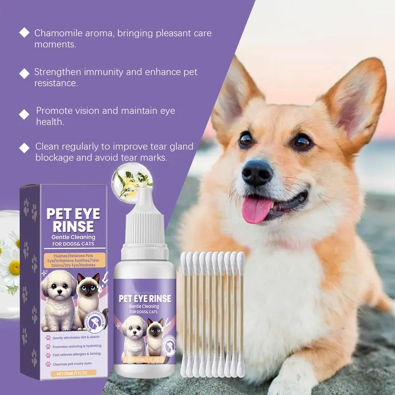 Solution de rinçage douce pour les yeux des chiens et des chats, sans alcool, élimine les impuretés, 150 ml