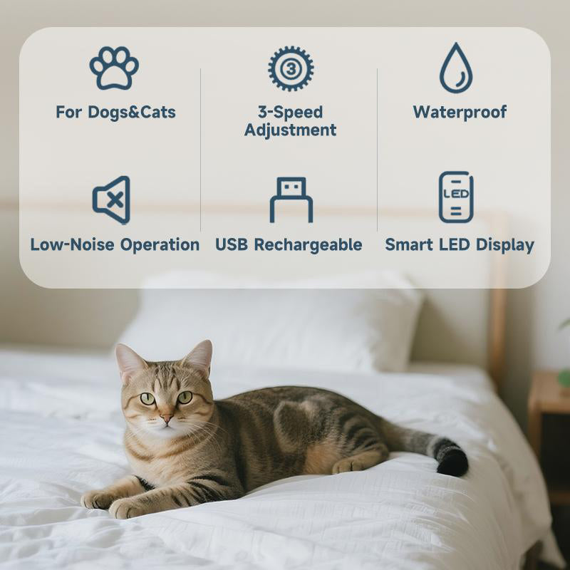 TONDEUSE SILENCIEUSE POUR ANIMAUX TITANE-CÉRAMIQUE + ABS RECHARGEABLE & 1200 mAh pour Chats & Chiens