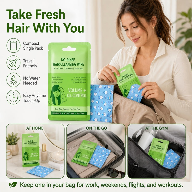 Lingettes nettoyantes pour cheveux sans rinçage, portables