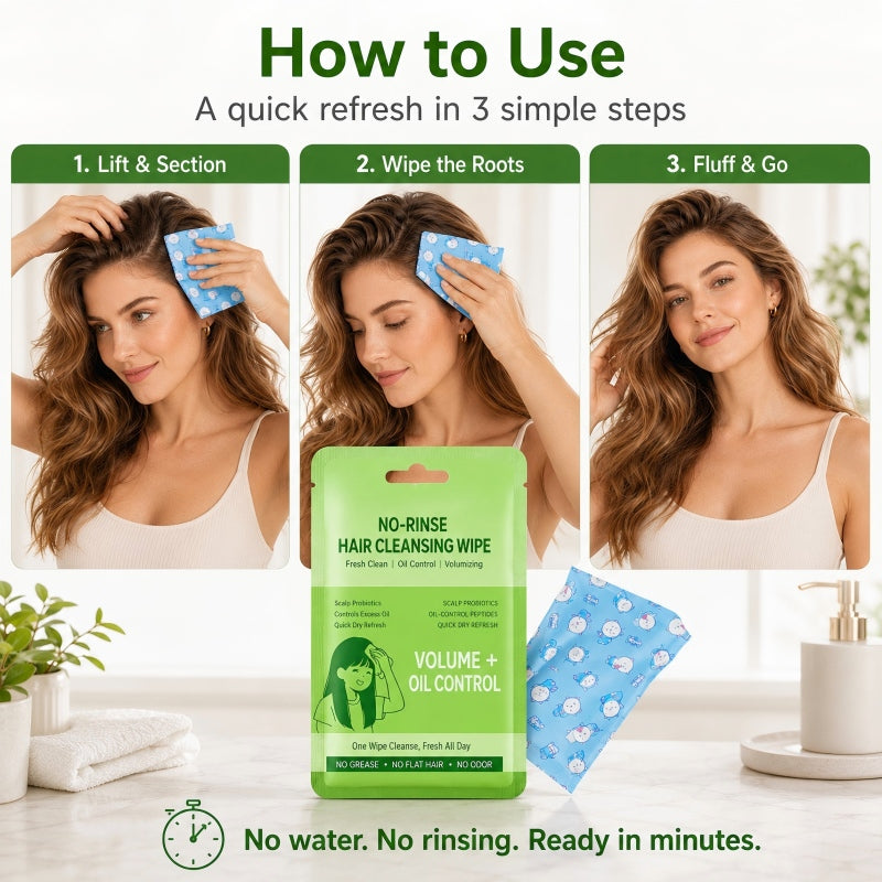 Lingettes nettoyantes pour cheveux sans rinçage, portables