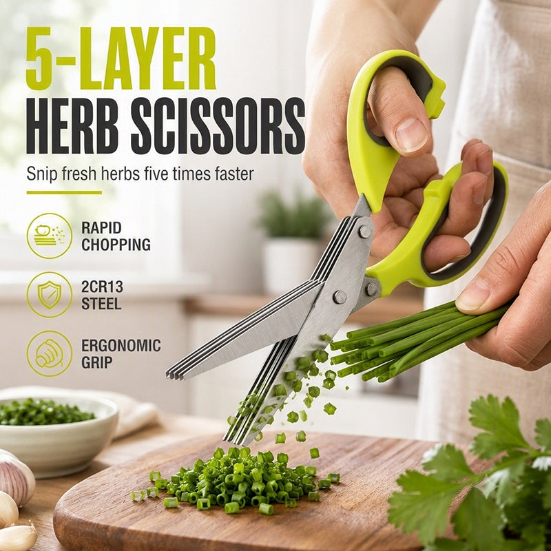 Ciseaux de cuisine en acier inoxydable multicouche Coupe-herbes 5 lames avec manche ergonomique Idéal pour les herbes aromatiques, les oignons verts et les garnitures fraîches