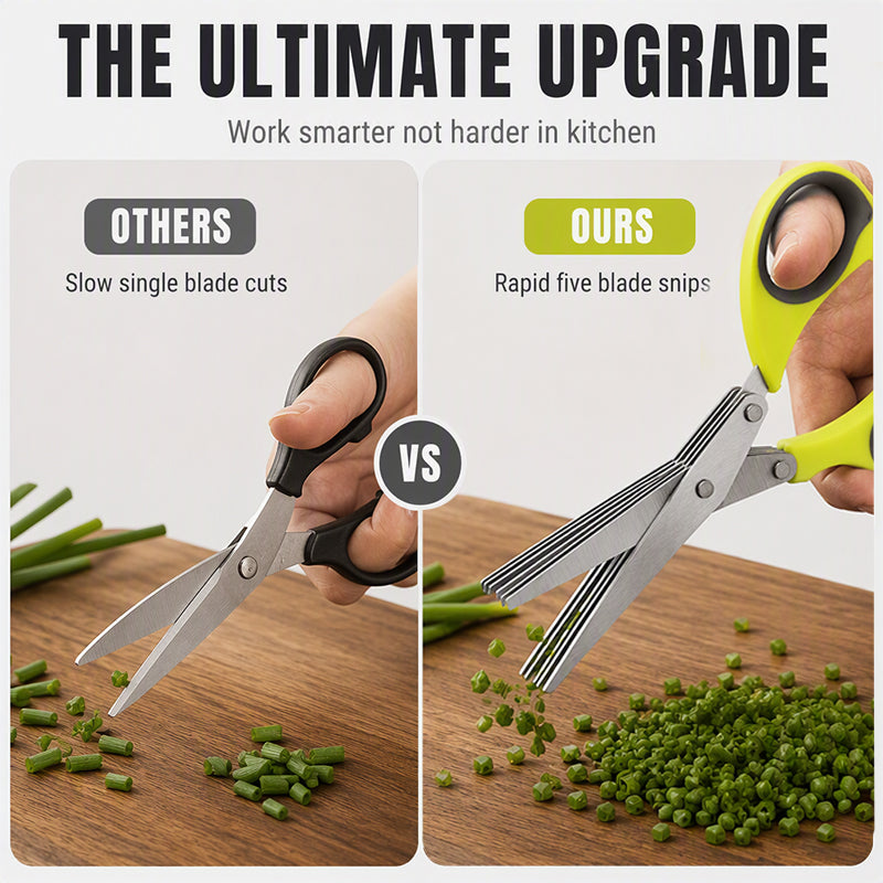 Ciseaux de cuisine en acier inoxydable multicouche Coupe-herbes 5 lames avec manche ergonomique Idéal pour les herbes aromatiques, les oignons verts et les garnitures fraîches