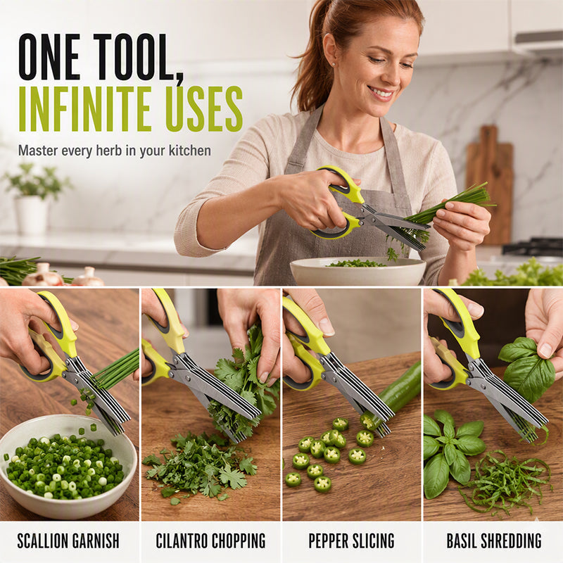 Ciseaux de cuisine en acier inoxydable multicouche Coupe-herbes 5 lames avec manche ergonomique Idéal pour les herbes aromatiques, les oignons verts et les garnitures fraîches